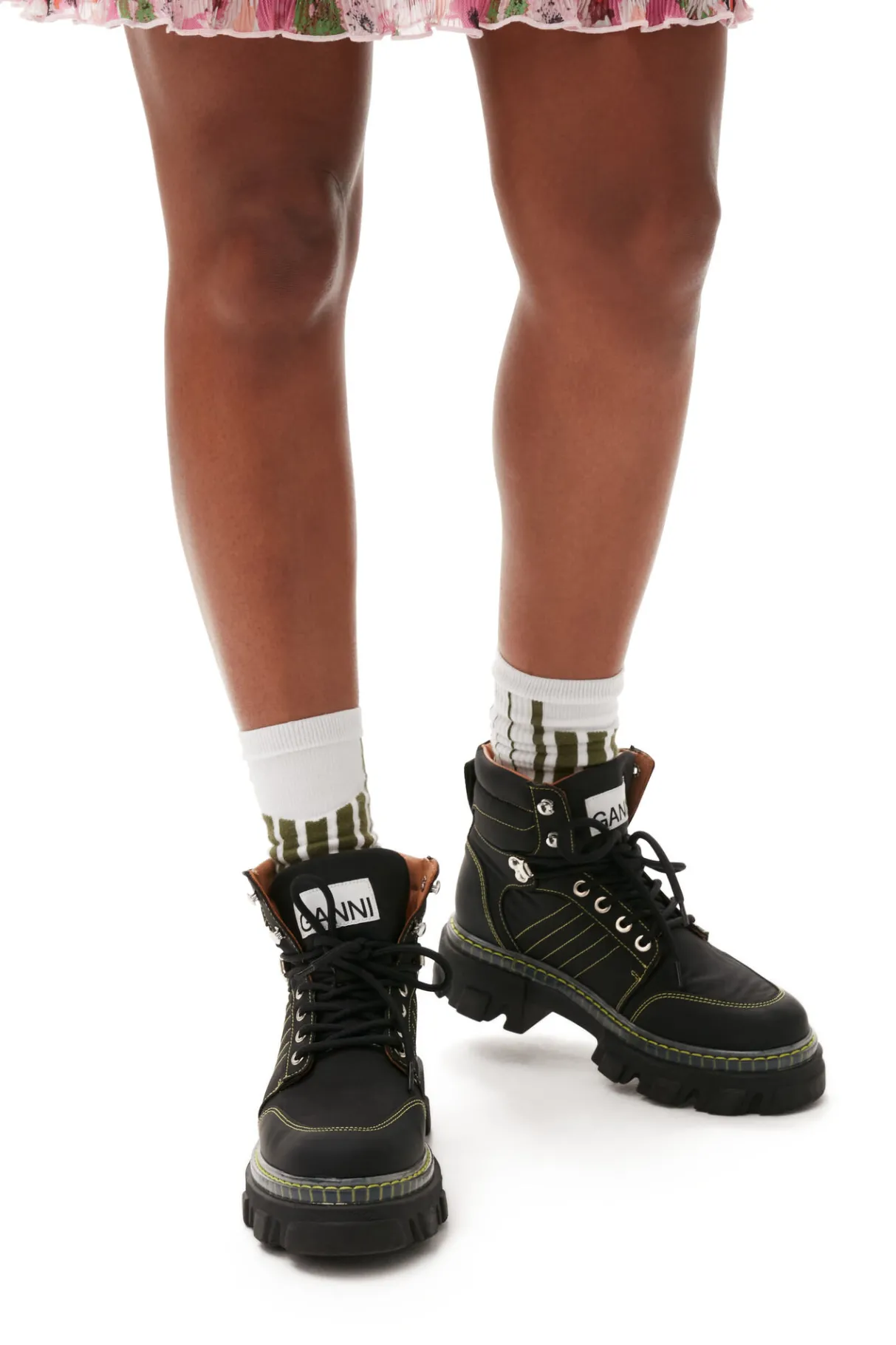 Hot GANNI Cleated Lace Up Hiking Boots Black