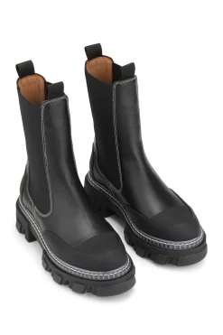 Outlet GANNI Cleated Mid Chelsea Boots Black