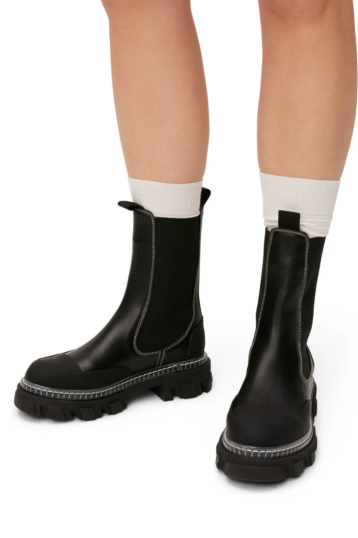 Outlet GANNI Cleated Mid Chelsea Boots Black