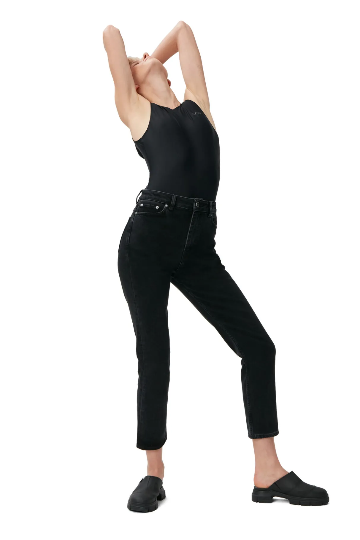Sale GANNI Comfort Stretch Cutye Cropped Washed Black/Black
