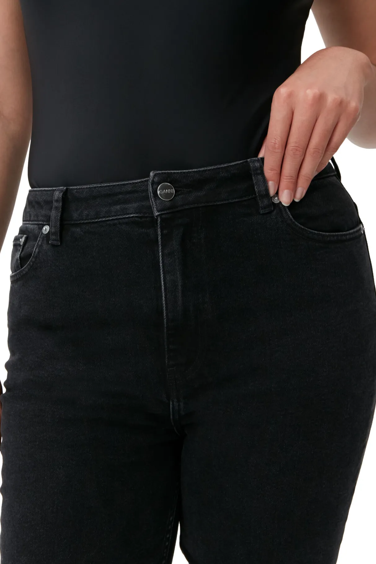 Sale GANNI Comfort Stretch Cutye Cropped Washed Black/Black