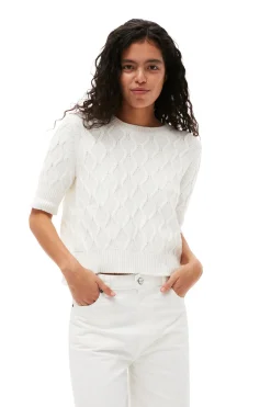Outlet GANNI Cotton Cable Open Back Top Bright White