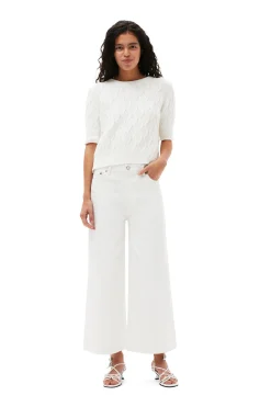 Outlet GANNI Cotton Cable Open Back Top Bright White