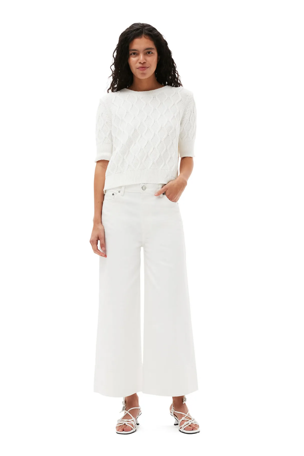 Outlet GANNI Cotton Cable Open Back Top Bright White