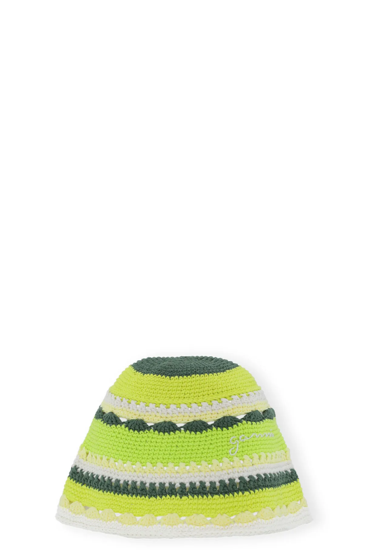 New GANNI Cotton Crochet Bucket Hat Tender Shoots