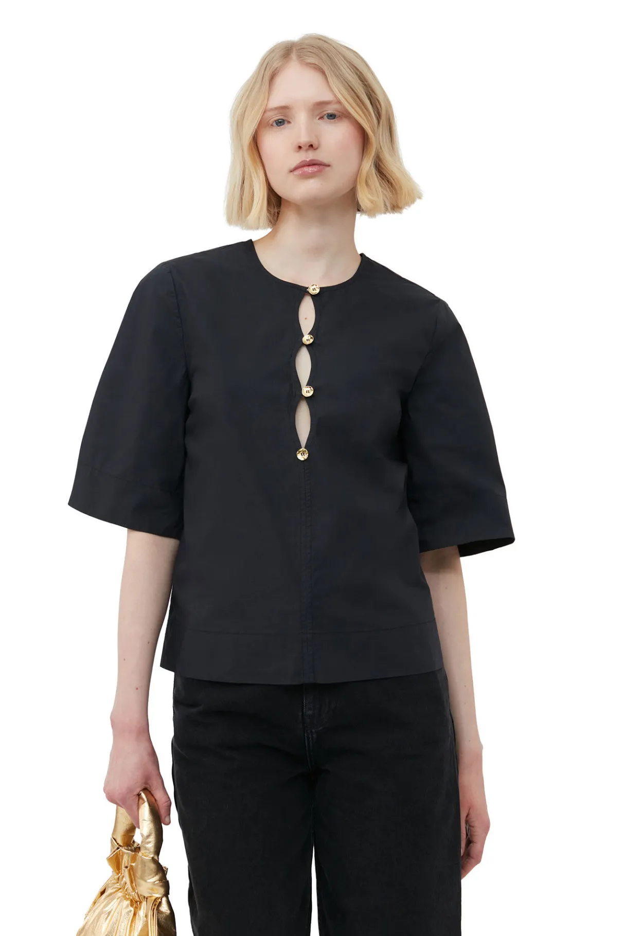 Hot GANNI Cotton Poplin Blouse Black