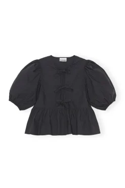 New GANNI Cotton Poplin Blouse Black