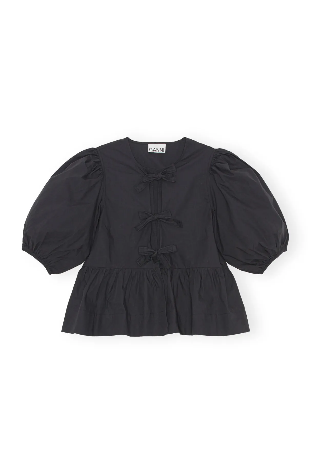 New GANNI Cotton Poplin Blouse Black