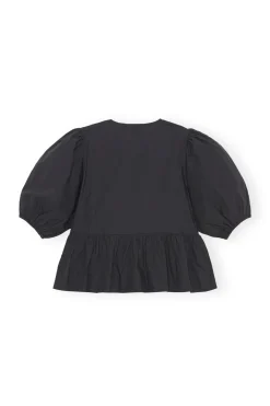 New GANNI Cotton Poplin Blouse Black
