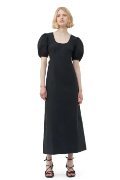 New GANNI Cotton Poplin Cutout Dress Black