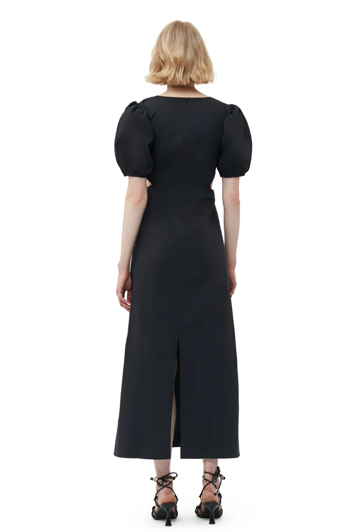 New GANNI Cotton Poplin Cutout Dress Black