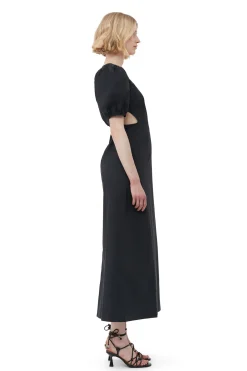 New GANNI Cotton Poplin Cutout Dress Black