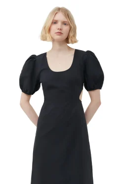 New GANNI Cotton Poplin Cutout Dress Black