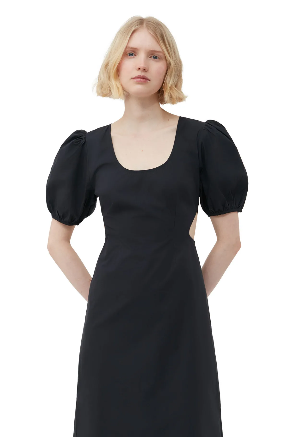 New GANNI Cotton Poplin Cutout Dress Black