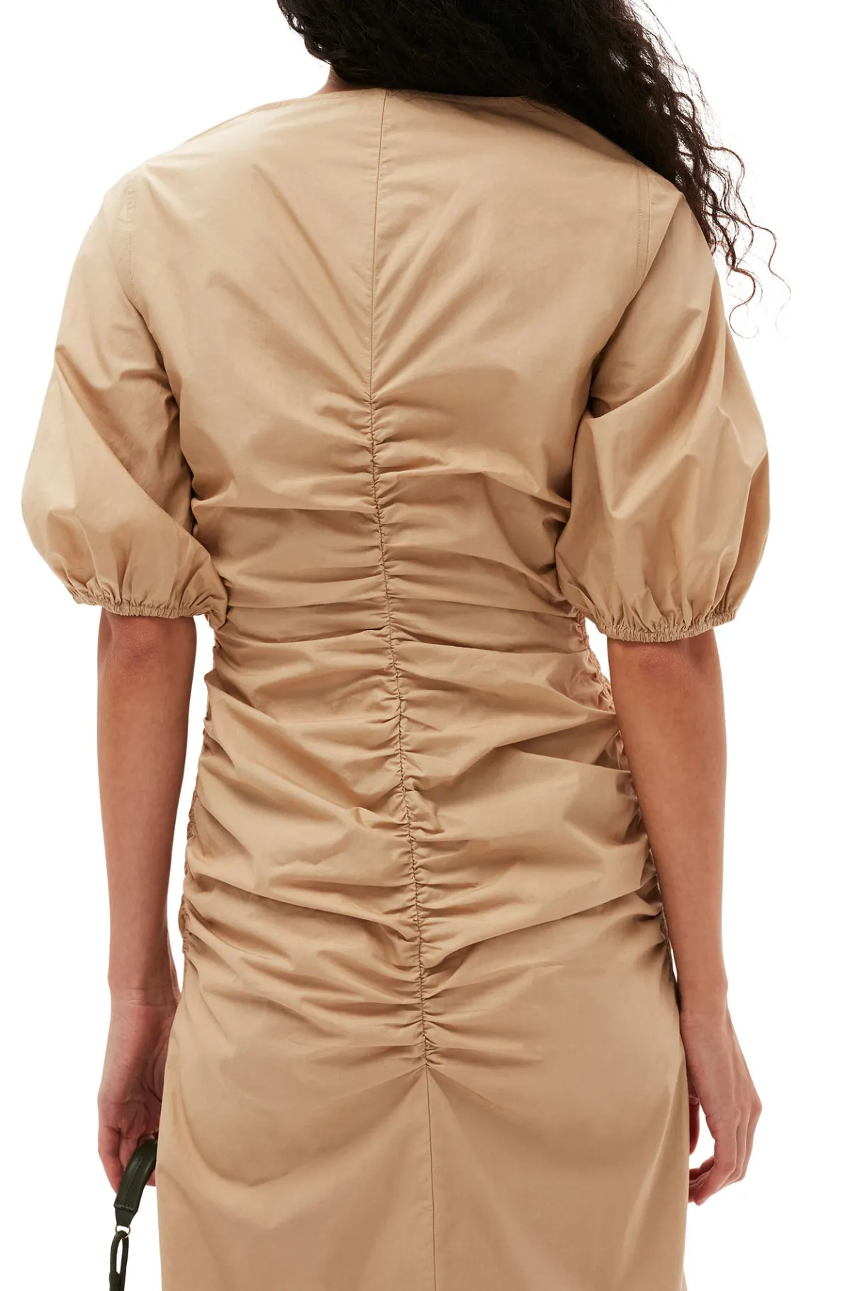 Hot GANNI Cotton Poplin Gathered Open-Neck Maxi Dress Curds And Whey