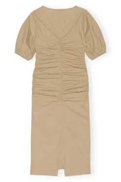 Hot GANNI Cotton Poplin Gathered Open-Neck Maxi Dress Curds And Whey