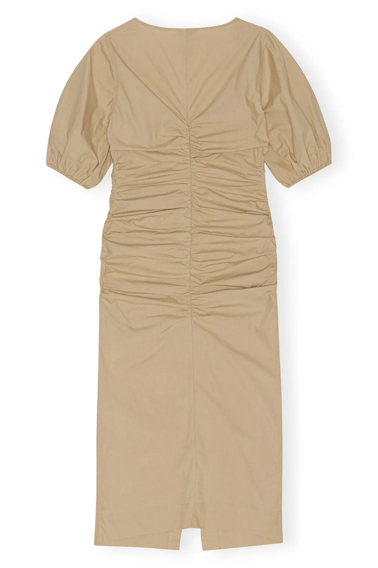 Hot GANNI Cotton Poplin Gathered Open-Neck Maxi Dress Curds And Whey