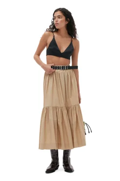 Online GANNI Cotton Poplin Maxi Flounce Skirt Curds And Whey