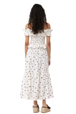 Best GANNI Cotton Poplin Maxi Flounce Skirt Egret