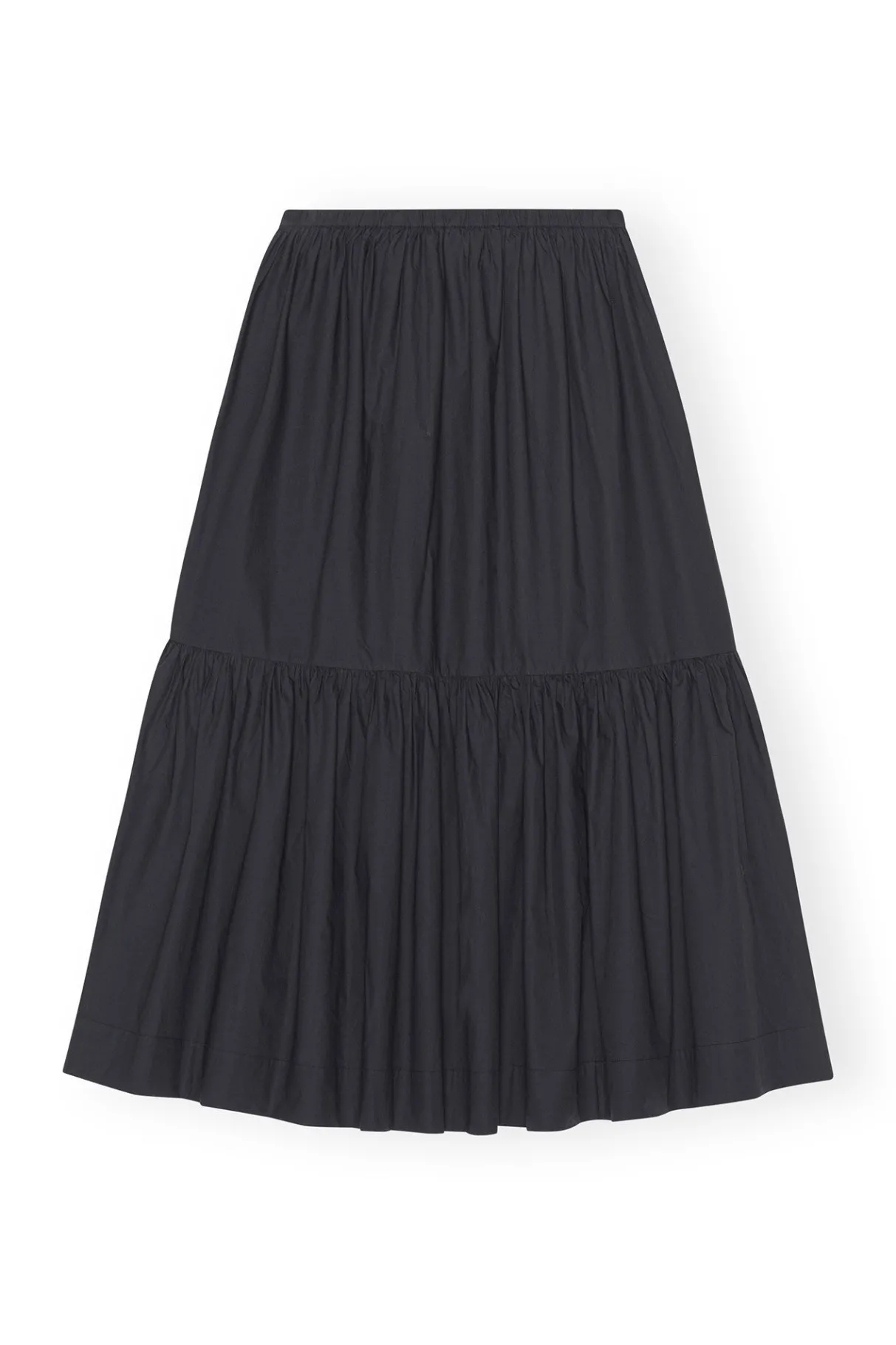 New GANNI Cotton Poplin Maxi Flounce Skirt Black