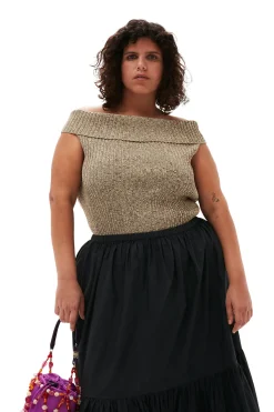 New GANNI Cotton Poplin Maxi Flounce Skirt Black