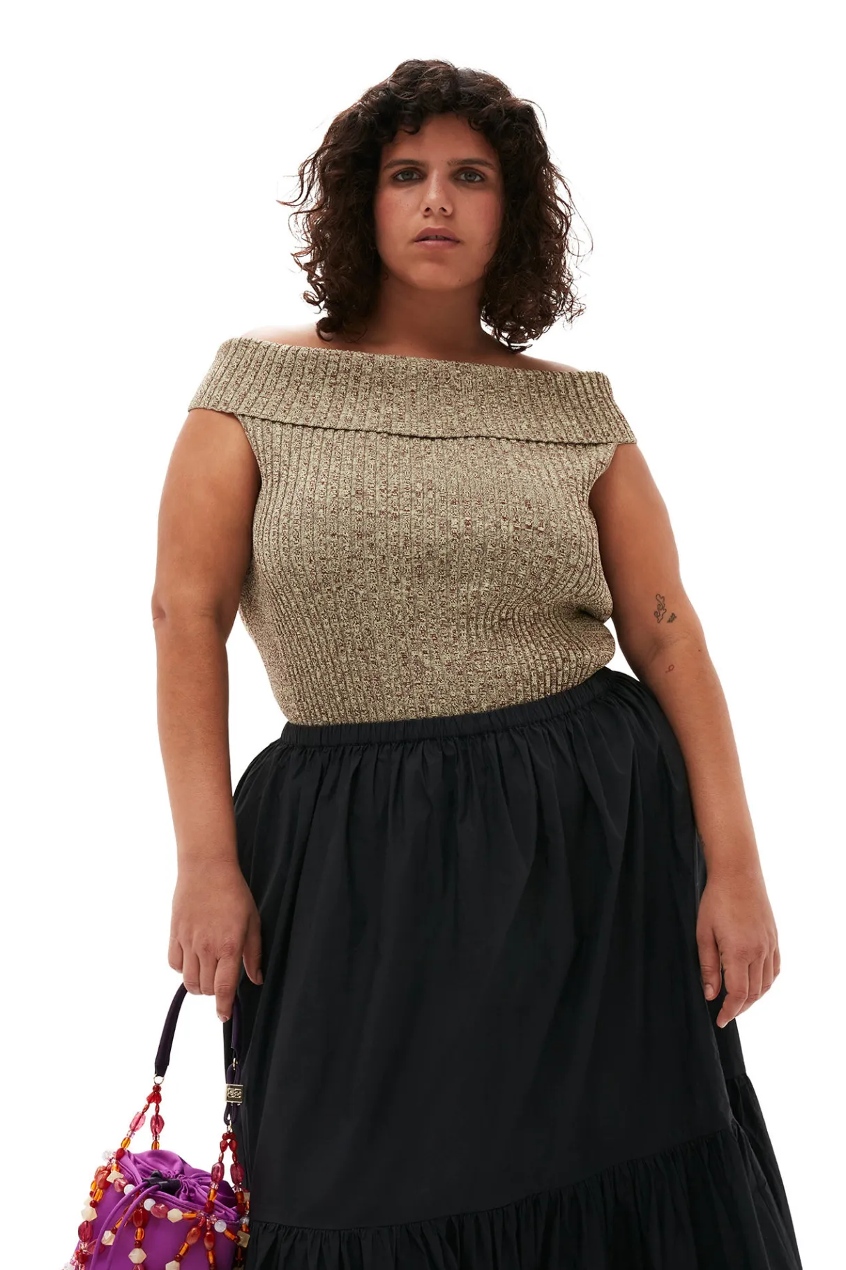 New GANNI Cotton Poplin Maxi Flounce Skirt Black