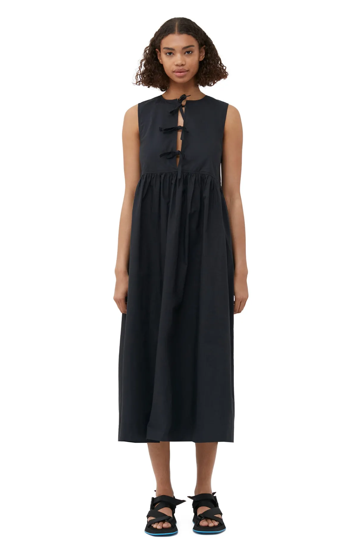 New GANNI Cotton Poplin Midi Dress Black