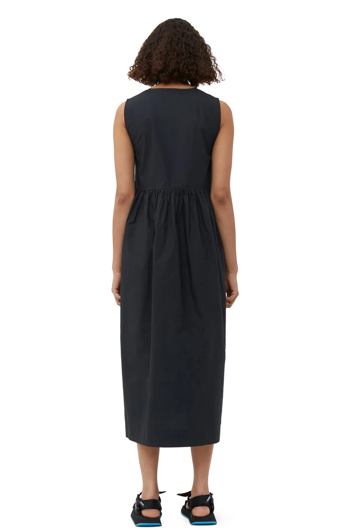 New GANNI Cotton Poplin Midi Dress Black