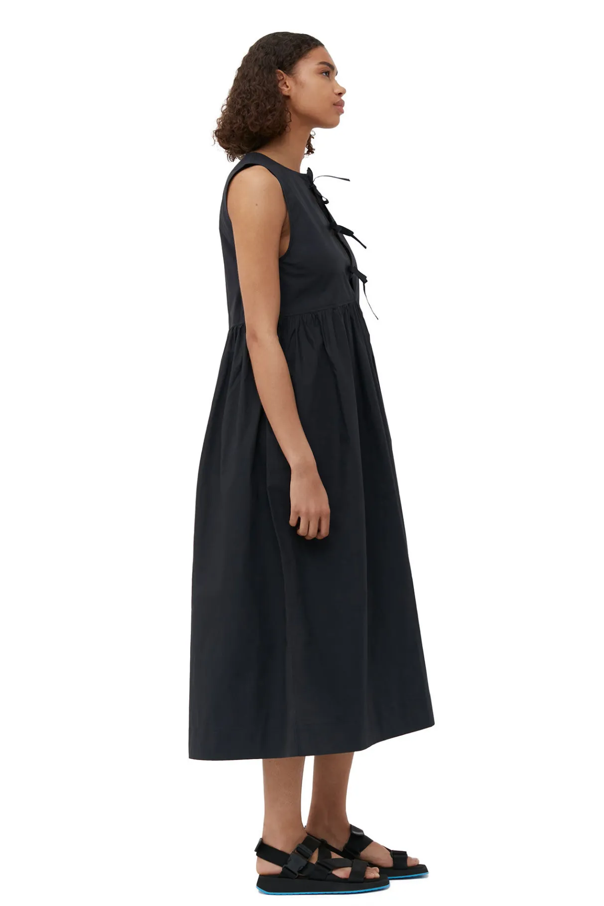 New GANNI Cotton Poplin Midi Dress Black