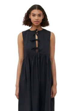 New GANNI Cotton Poplin Midi Dress Black