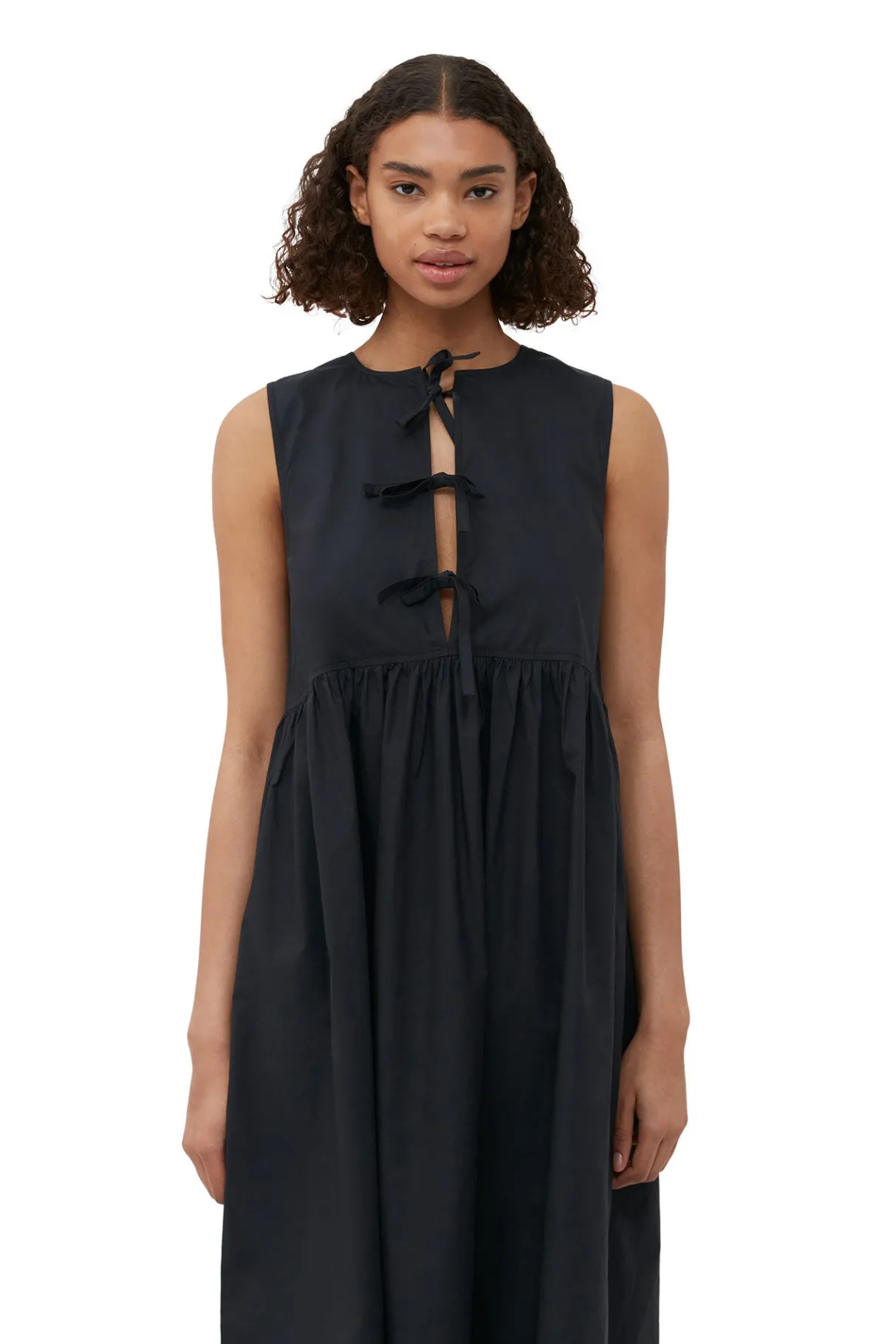 New GANNI Cotton Poplin Midi Dress Black