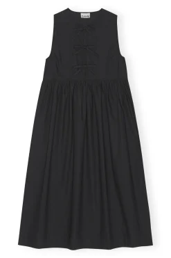 New GANNI Cotton Poplin Midi Dress Black