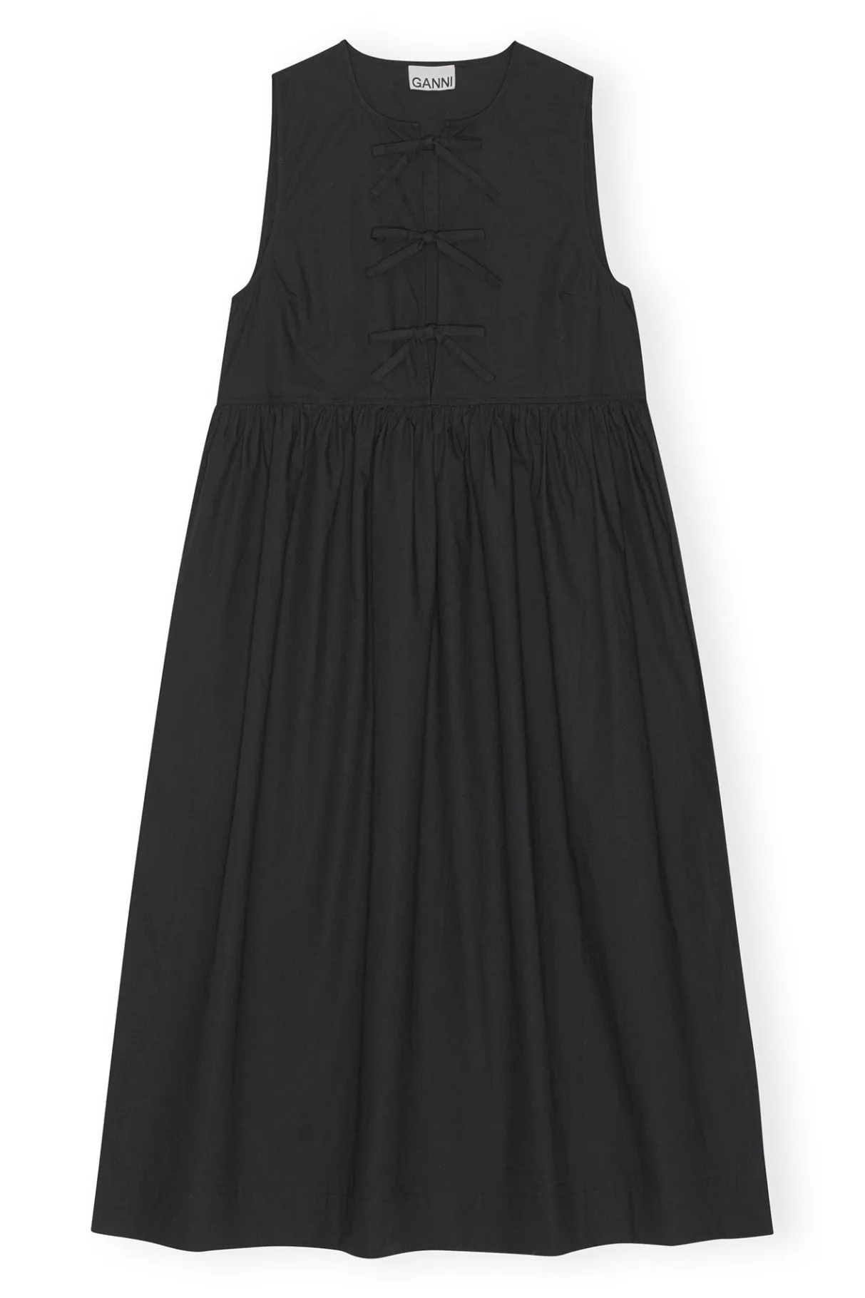 New GANNI Cotton Poplin Midi Dress Black