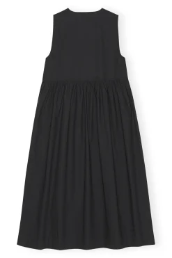 New GANNI Cotton Poplin Midi Dress Black