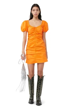 Shop GANNI Cotton Poplin Mini Dress Vibrant Orange