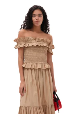 Best Sale GANNI Cotton Poplin Off-Shoulder Smock Top Curds And Whey