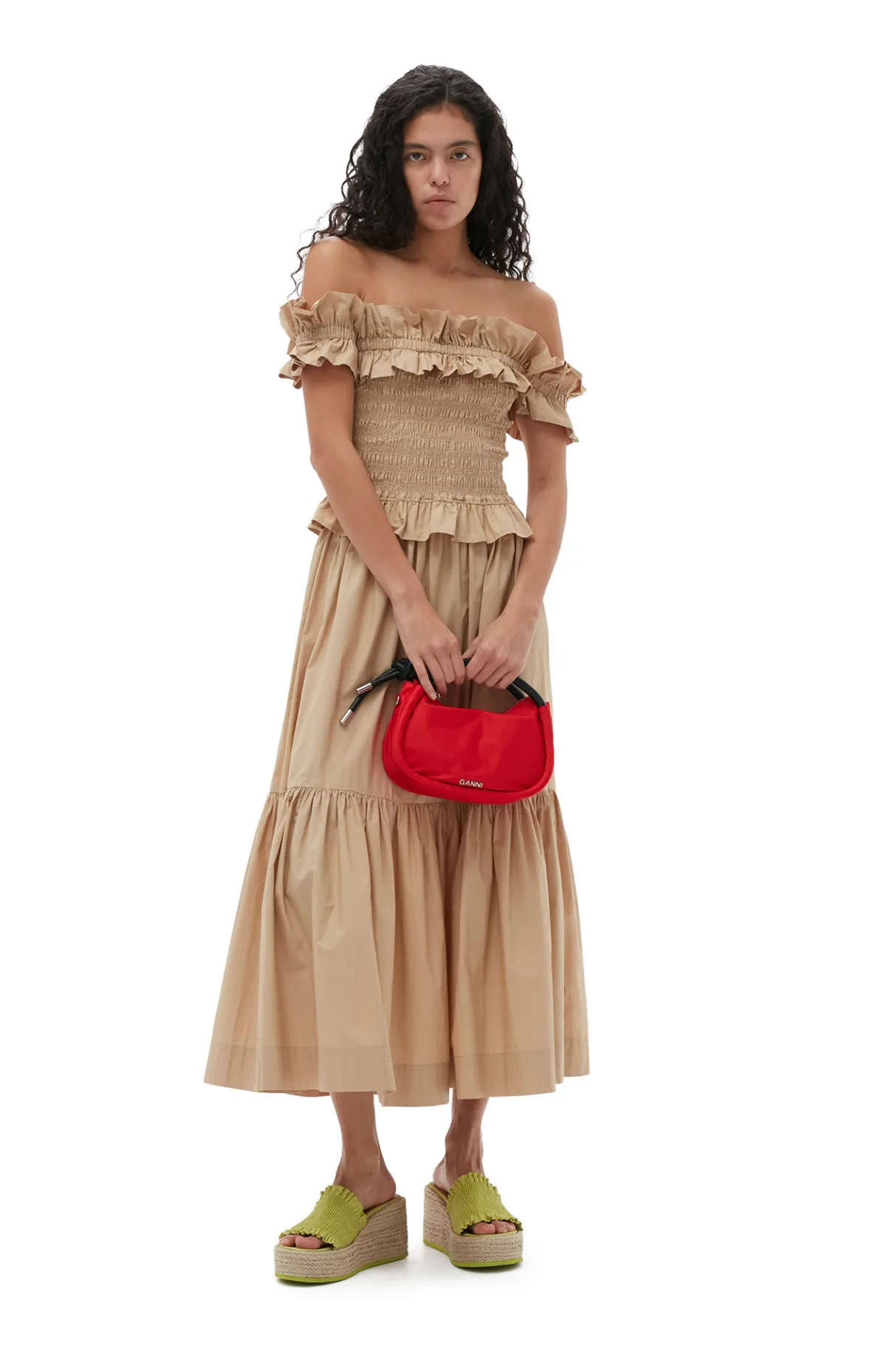 Best Sale GANNI Cotton Poplin Off-Shoulder Smock Top Curds And Whey