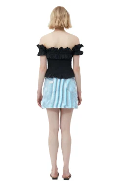Store GANNI Cotton Poplin Off-Shoulder Smock Top Black