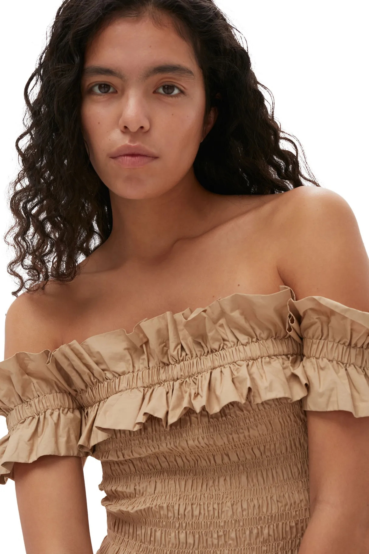 Best Sale GANNI Cotton Poplin Off-Shoulder Smock Top Curds And Whey