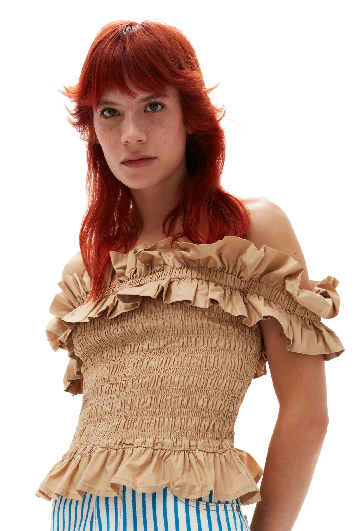 Best Sale GANNI Cotton Poplin Off-Shoulder Smock Top Curds And Whey