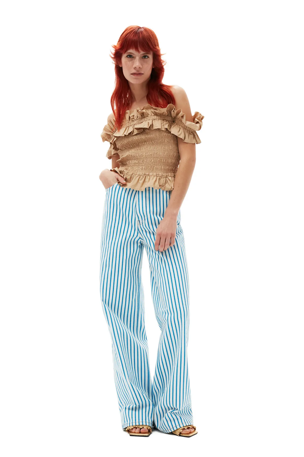 Best Sale GANNI Cotton Poplin Off-Shoulder Smock Top Curds And Whey