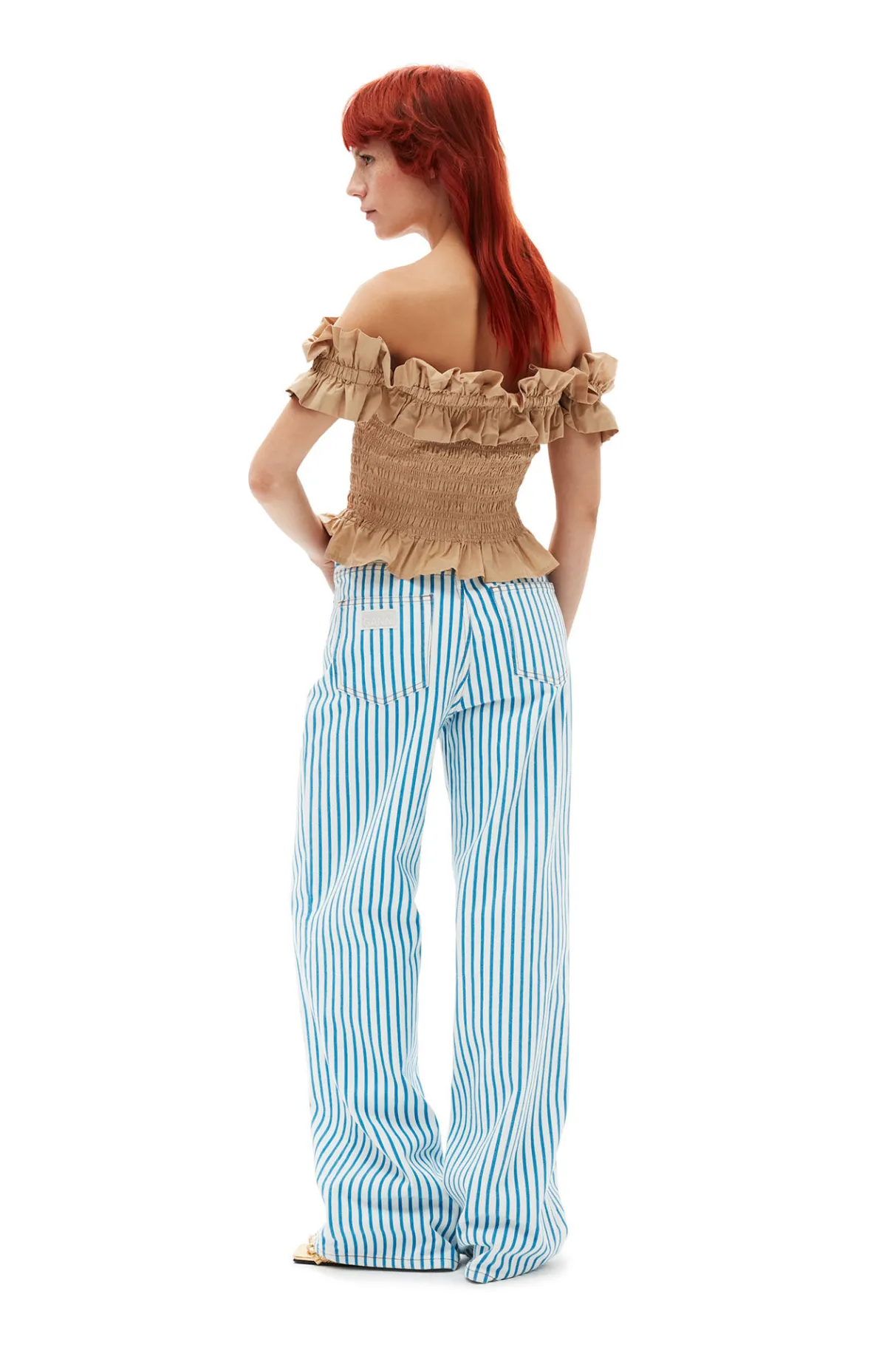 Best Sale GANNI Cotton Poplin Off-Shoulder Smock Top Curds And Whey