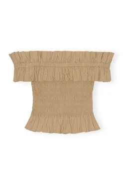 Best Sale GANNI Cotton Poplin Off-Shoulder Smock Top Curds And Whey