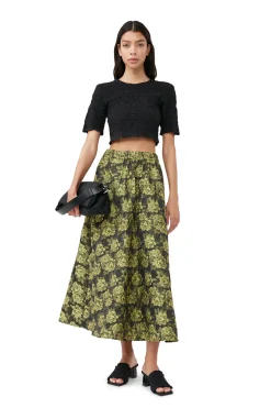 Shop GANNI Cotton Poplin O-Neck Cropped Smock Top Black