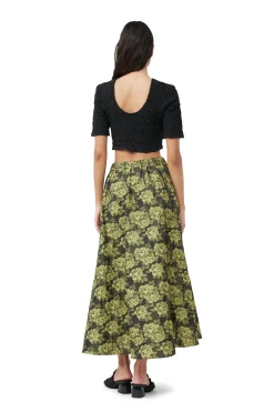 Shop GANNI Cotton Poplin O-Neck Cropped Smock Top Black