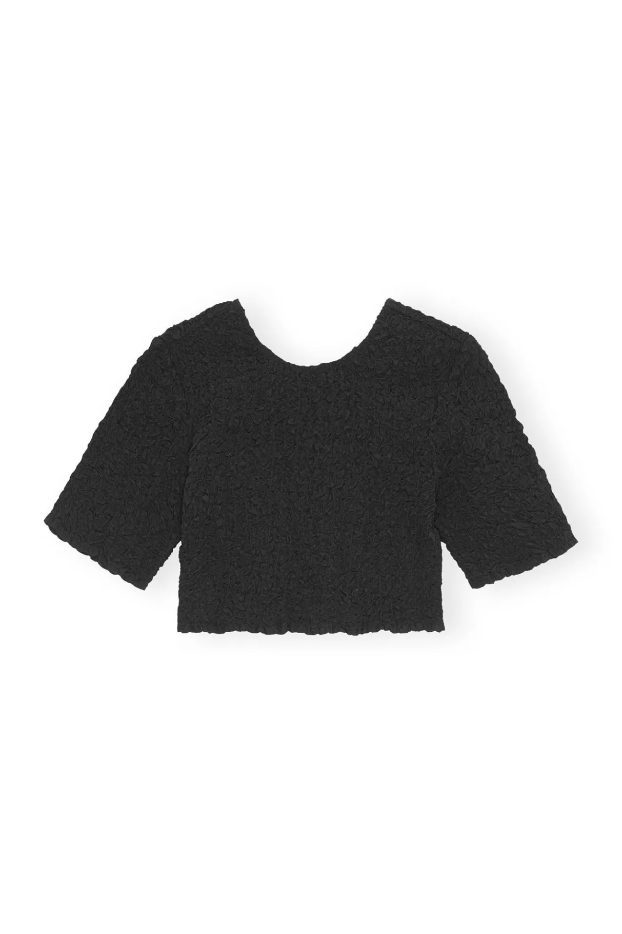 Shop GANNI Cotton Poplin O-Neck Cropped Smock Top Black