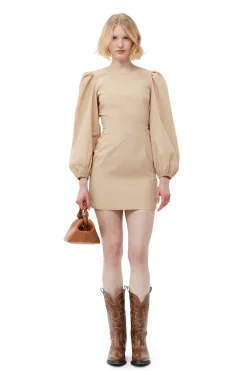 Shop GANNI Cotton Poplin Open Back Mini Dress Curds And Whey