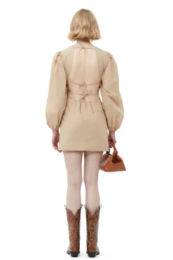 Shop GANNI Cotton Poplin Open Back Mini Dress Curds And Whey