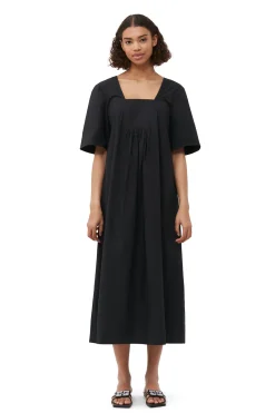 Outlet GANNI Cotton Poplin Open-Neck Maxi Dress Black