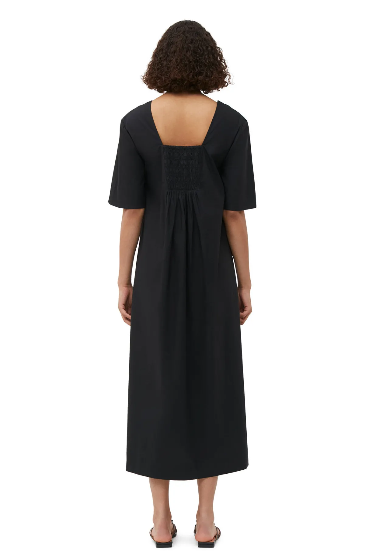Outlet GANNI Cotton Poplin Open-Neck Maxi Dress Black